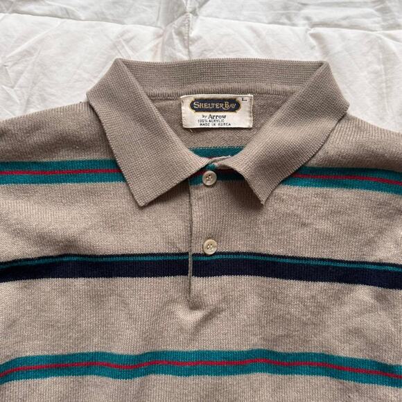 Vintage 60s 70s striped polo sweater shelter Bay size Large academia preppy - Picture 3 of 8
